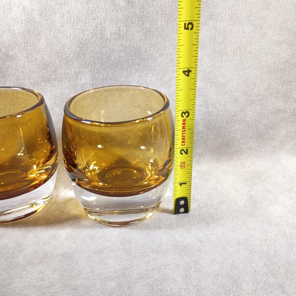 2 CRATE & BARREL Diva Amber Hand Blown Glass Votive Candle Holders Made Poland - Picture 2 of 4